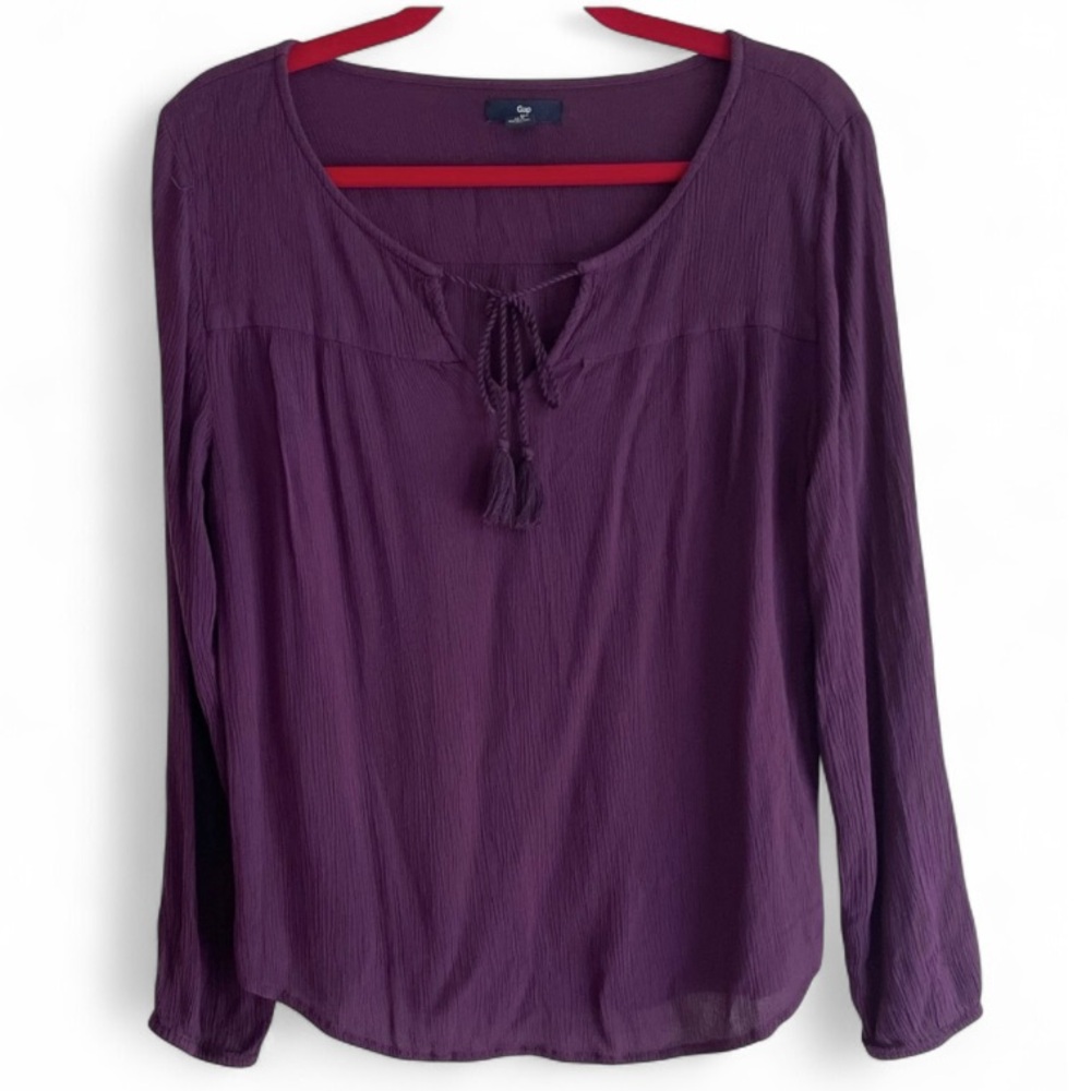 Gap Purple Long Sleeve Gauzy Peasant Top Size M